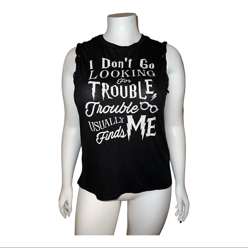 Harry Potter Rope Detail Trouble Quote Juniors Tank Top Black 3XL EUC
